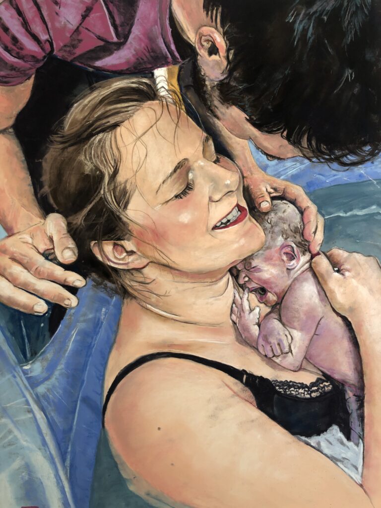 RUčně kreslený obraz pastelem čerstvé rodiny, vyjadřuje štěstí a lásku