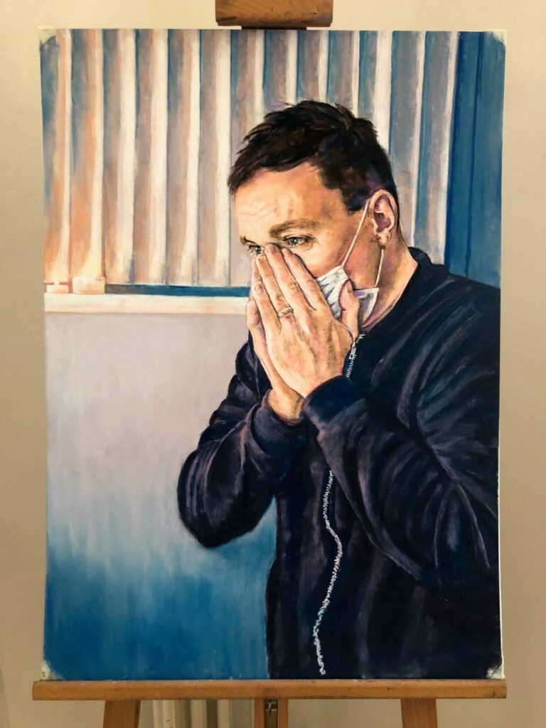 IMG_9032 Birth pastel painting of a father standing and moved by the birth of his baby