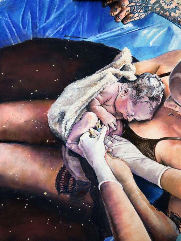 IMG_9403 Mother holding her newborn with the hands of a midwife supporting